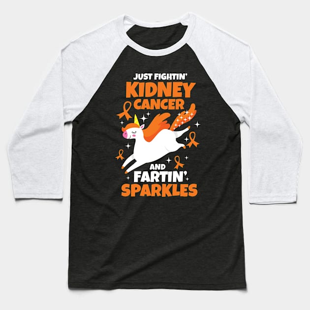 Fighting Kidney Cancer Farting Sparkles Unicorn Baseball T-Shirt by jomadado